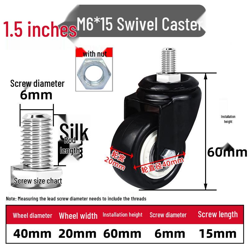 Silent Swivel Casters with Inch Threaded Rod & Double Bearings