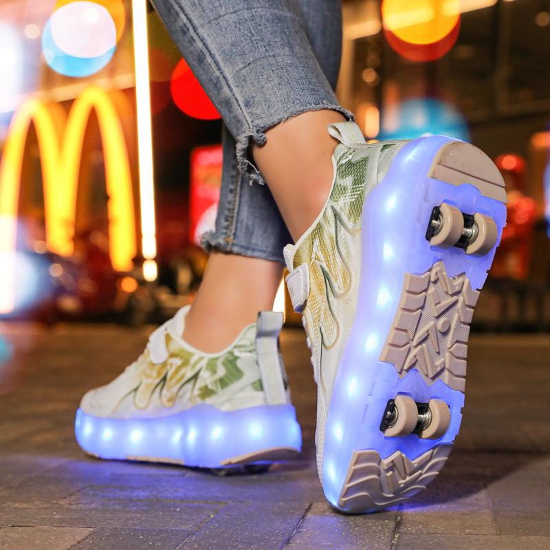 TUINANLE Kind LED Sneaker USB Aufladung Leuchtende Schuhe Outdoor Sport Rollschuhe Kinder Vier Räder Jungen Mädchen Freizeitschuhe Leuchtend