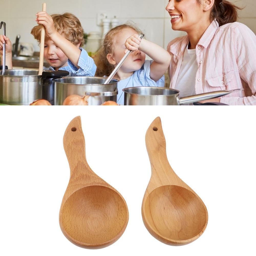 2Pcs Solid Wood Rice Spoon with Hole Serving Spoon Household Rice Paddle Canteen Meal Serving
