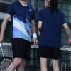 Li Ning Badminton Series Lightweight Comfortable Short Sleeve Simple Solid Color Shorts Casual Sports Suit Two Piece Set Unisex Sportswear AATU057-1