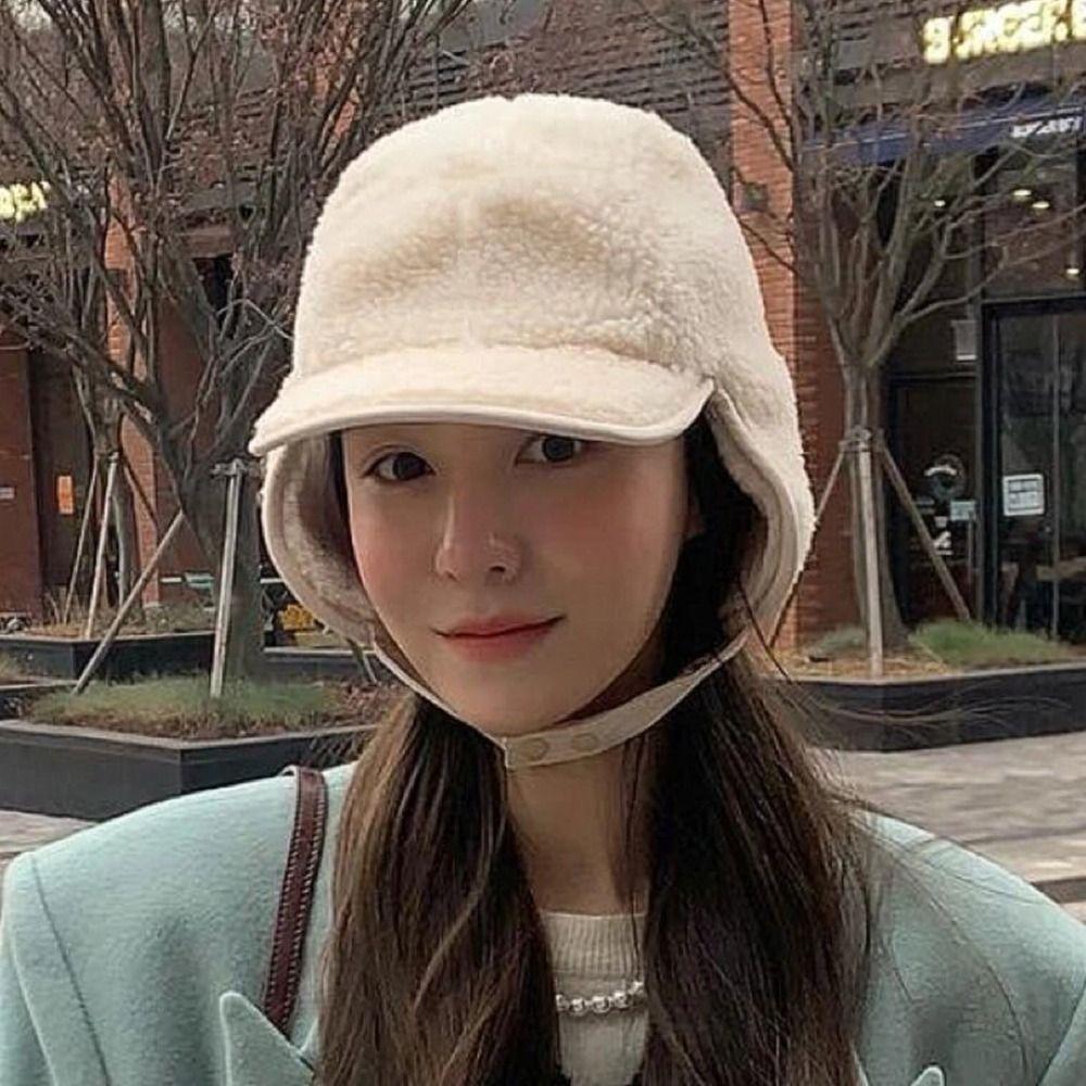 Polar Fleece Women Winter Caps Windproof Girls Ear Protection Cap Plush Pullover Hat  Outdoor