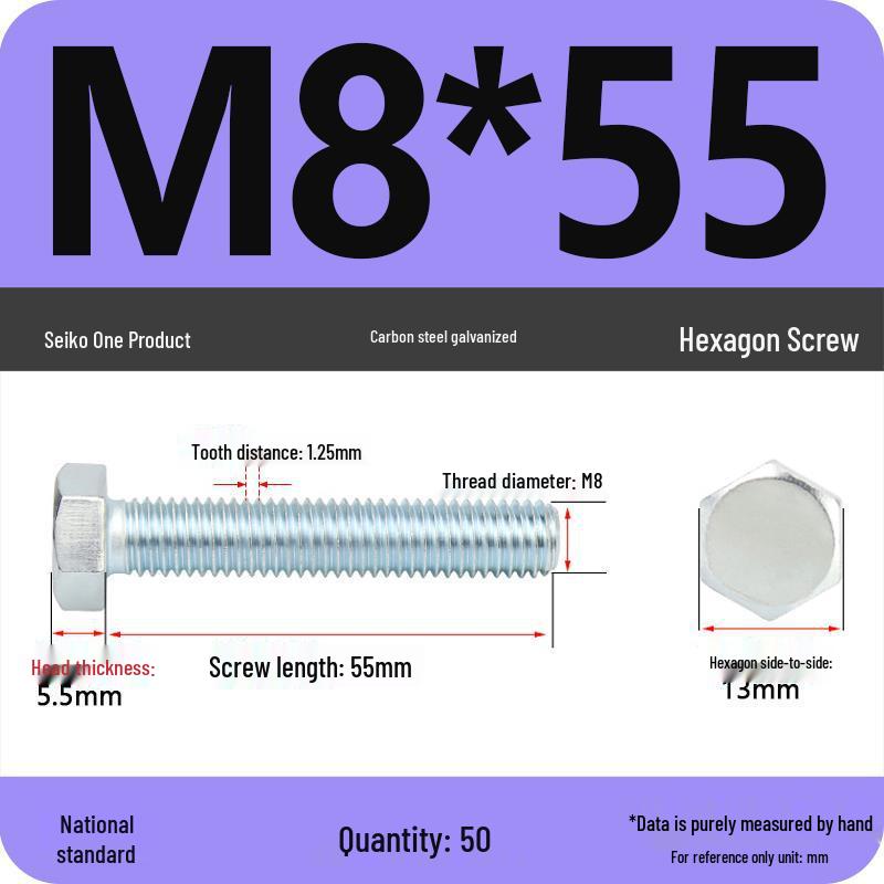 8.8 Grade Galvanized Hex Head Bolt, High-Strength M4-M30