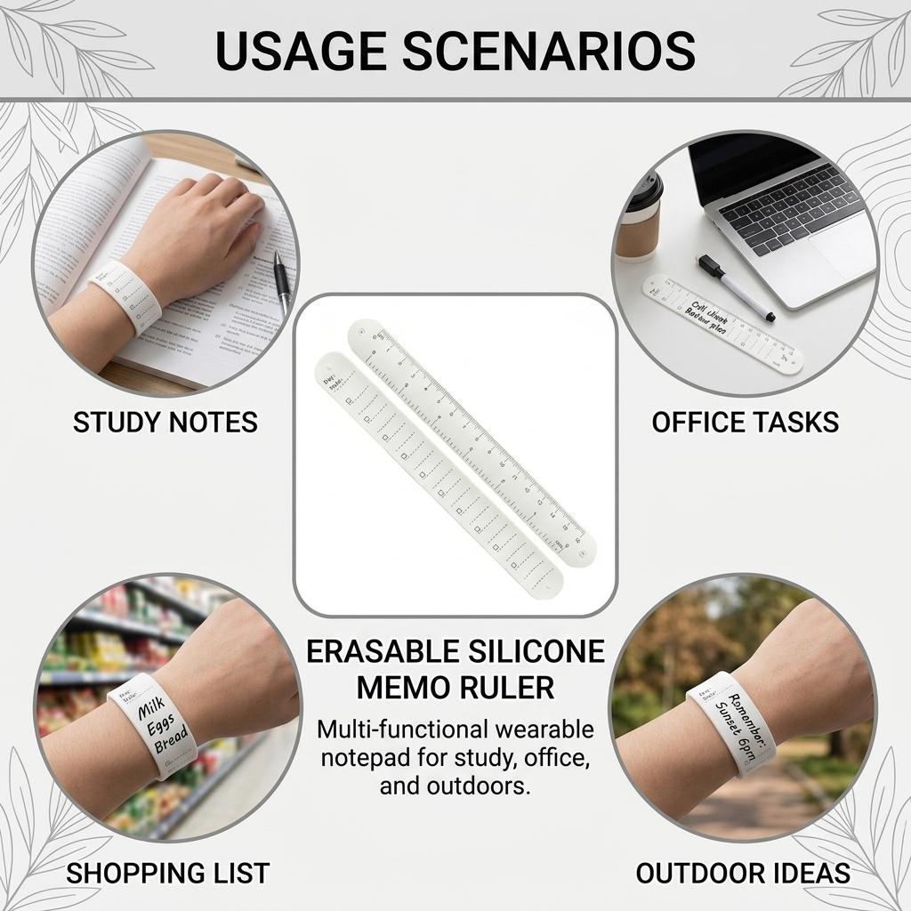 Silicone Wristband Memo with Erasable Writing and Ruler Function for Study Office Outdoor Use