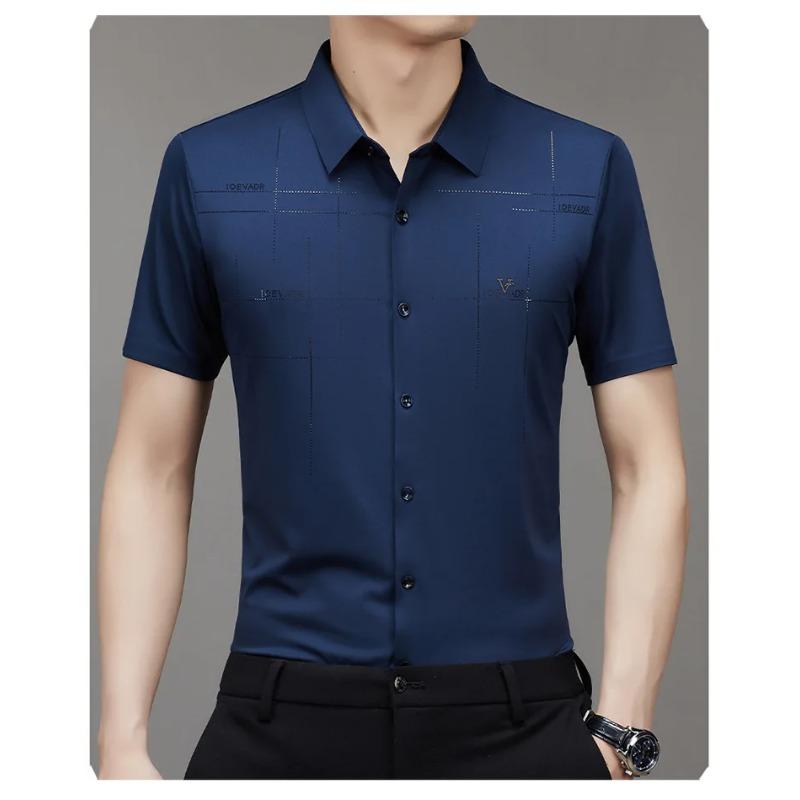 Men's Ice Silk Business Shirt Short Sleeve Anti-wrinkle Iron-free Seamless Shirt Highly Elastic Comfortable Wear Gift for Man
