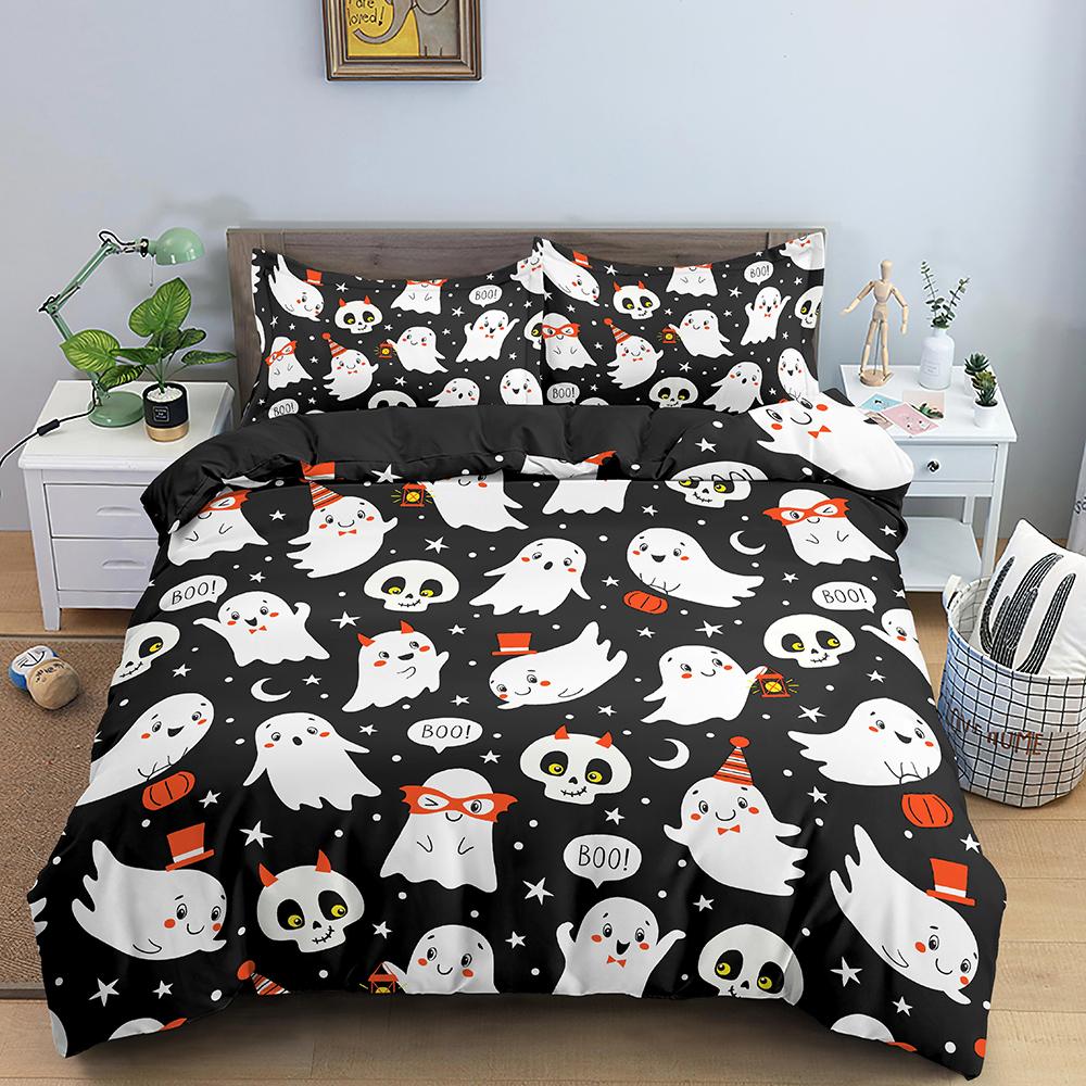 Halloween Bettbezug Cartoon Kürbislaterne Bettwäsche Geist Steppdeckenbezug Kinder Jungen Mädchen Halloween Geschenk Raumdeko 3-teilige Bettwäsche