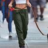 Women Casual Solid Cargo Pant Pocket Elastic Waist Loose Pant
