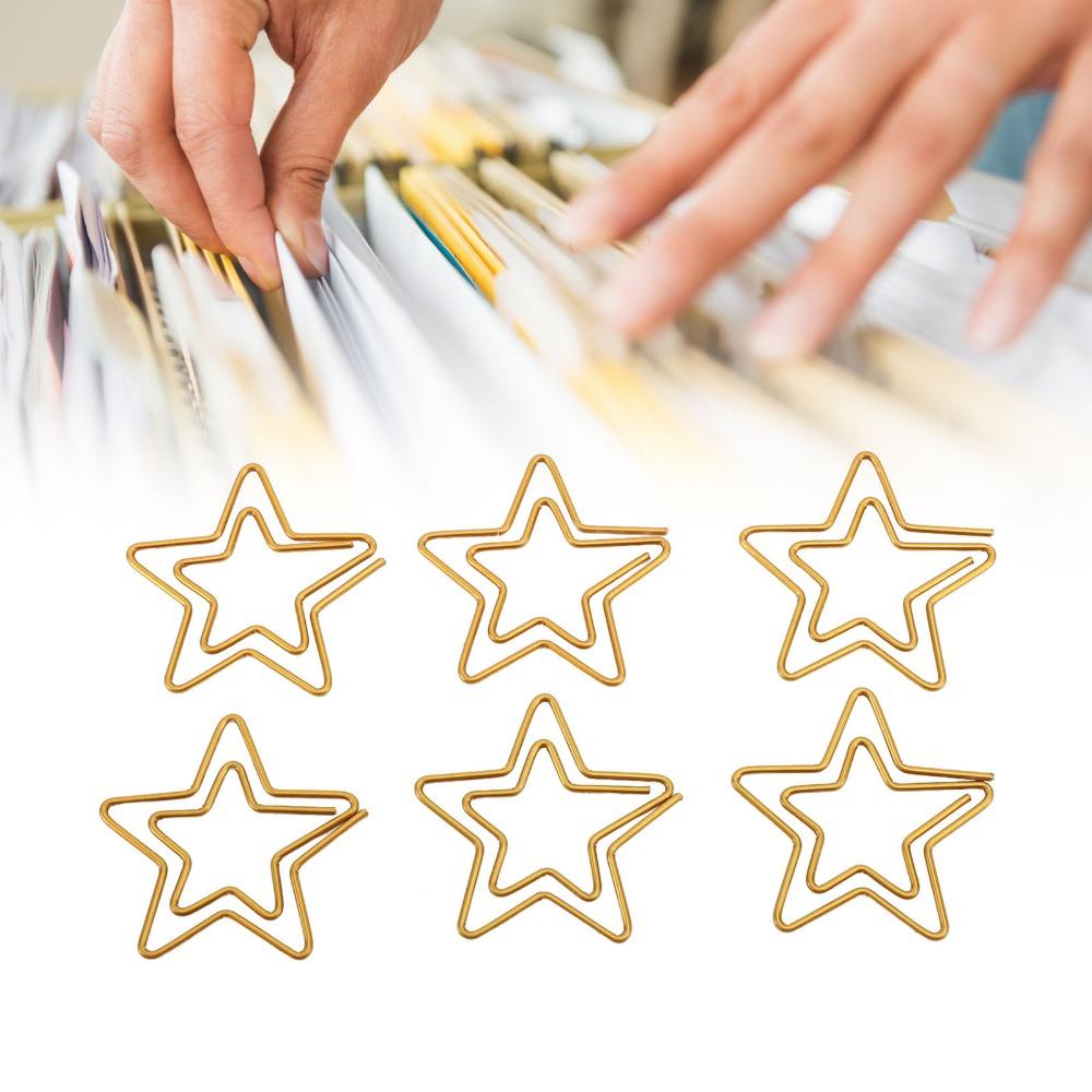 100PCS Star Shaped Funny Cute Paperclips Gold Color with Storage Box Cute Paper Clips 2.9*2.9cm Plastic-coated Metal