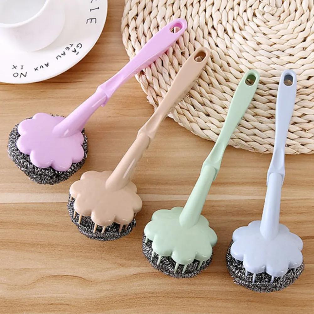 Long Handle Pan Pot Brush Sink Dish Bowl Wire Ball Washing Brush Multifunctional Practical Stain Removal Kitchen Cleaning Tools