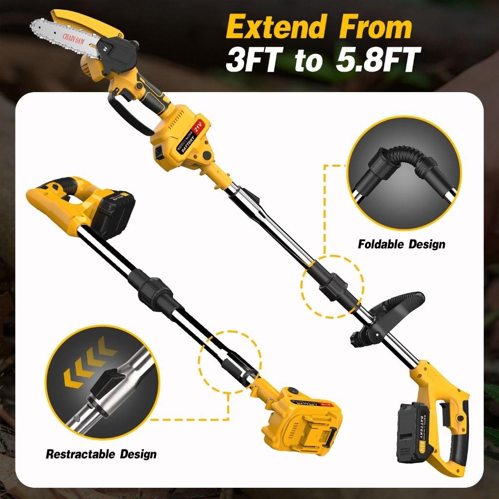 6 Inch Mini Electric Chainsaw 2-IN-1 Cordless Pole Saw Fast Powerful Cutting Tree Brushless Pruning Shears