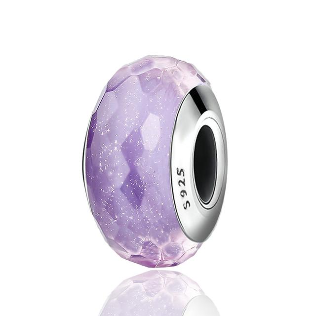 Murano Glass Bead for Women Silver Color Charms Original Designer Round Bead Lucky Pendant Charm Fine Beads for Jewelry Making