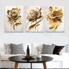 Golden Floral Art Posters, Gold Rose Wall Arts, Abstract Flowers Prints, for Living Room, Office,Wall Decor, No Frame