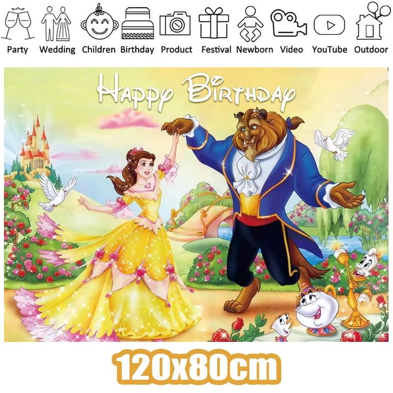 Beauty And The Beast Party Decoration Birthday Backdrop Belle Princess Paper Cup Plate Balloons For Girl Favor Gifts Baby Shower