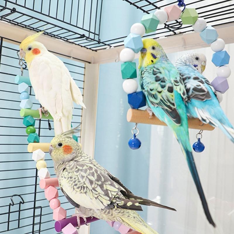Parrots Swing for Birdcage Hanging-Perch Stand Cockatiel Ladder Birdcage Swing Climbing Ladder Toy for Parakeets Budgies