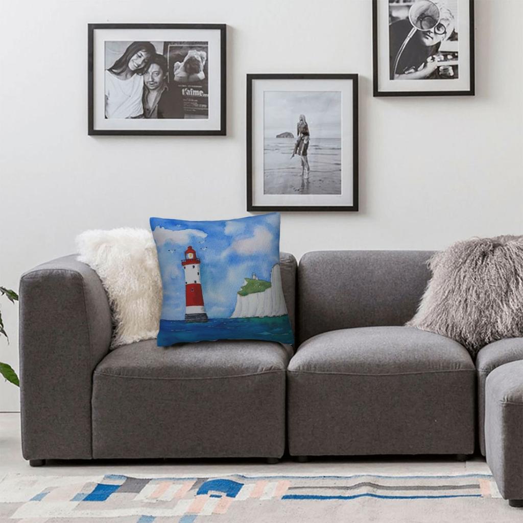 Beachy Head Lighthouse Square Pillowcase Polyester Linen Velvet Printed Zip Decorative Home Cushion Cover 18"