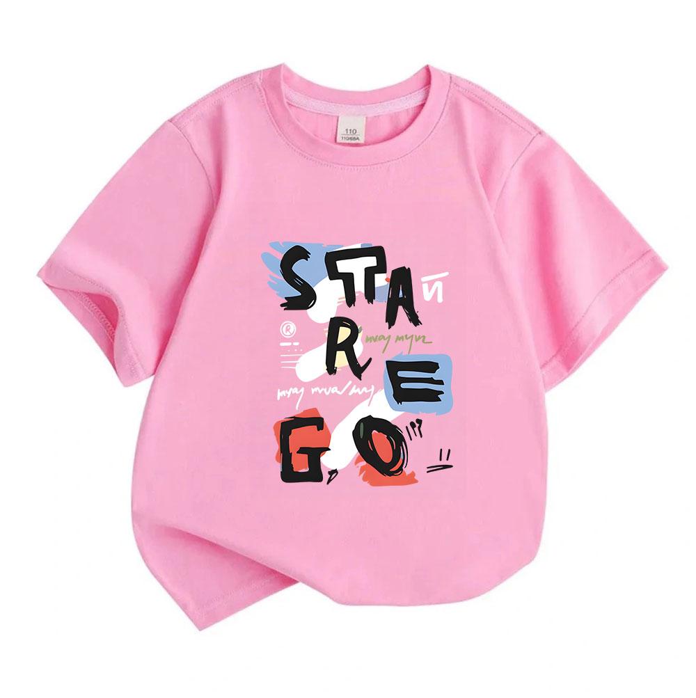 Kids Boys Girls 100% Cotton Crew Neck Short Sleeve T-Shirt, Stylish Stare Go Graffiti Print Casual Soft Breathable Tee for Daily Wear Summer Active To