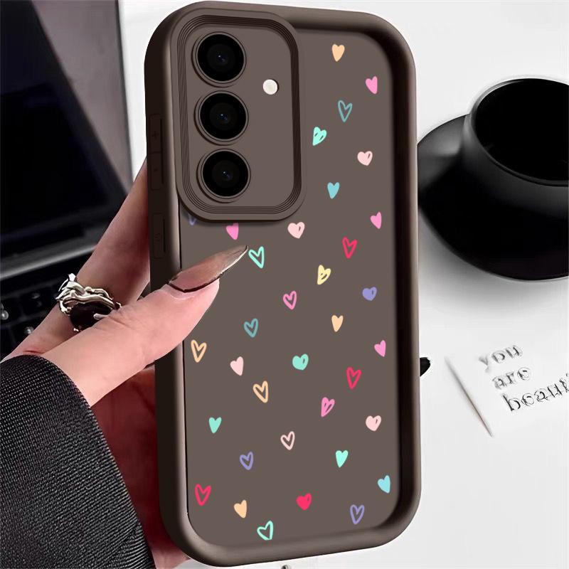 Farge Kjærlighet Hjerter Trykk Matt Støtsikkert Deksel For Samsung S25 S24 FE S23 Ultra S22 A16 A56 A15 A55 A36 A35 A54 Linsebeskyttelse TPU Mykt Telefondeksel