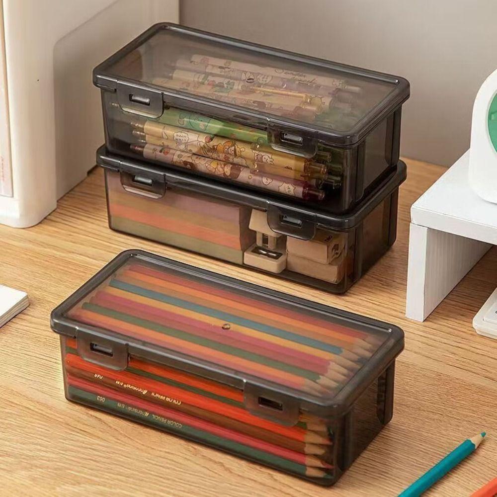Plastic Pencil Case Transparent Black Stationery Storage Box Stationery Organizer  Students