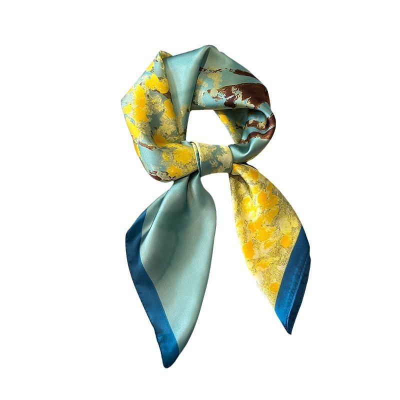 Elegant Silk-Like Square Scarf Women Korean Style Print Neck Lightweight 70x70cm Nylon Fashion Accessory