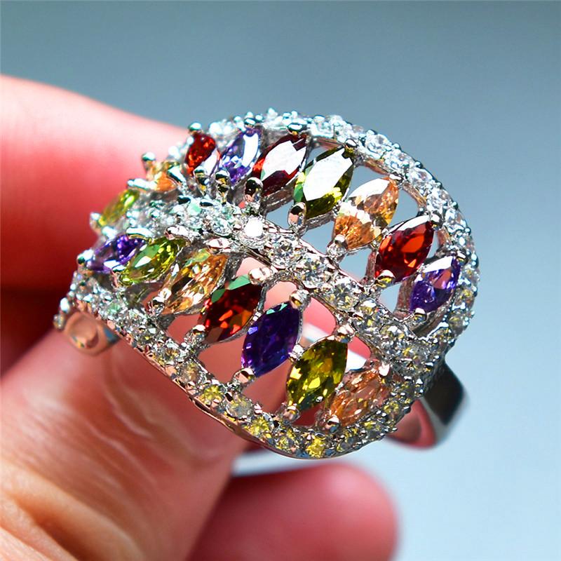 

Luxury Female Rainbow Flower Engagement Ring Silver Color Summer Wedding Jewelry For Women 5