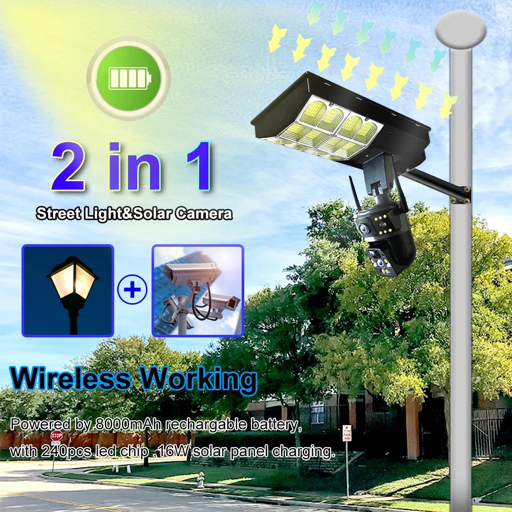 2-in-1 Solar-Straßenleuchte, Drei-Bildschirm-Außenüberwachungskamera, Mehrzweck-Beleuchtungsüberwachung