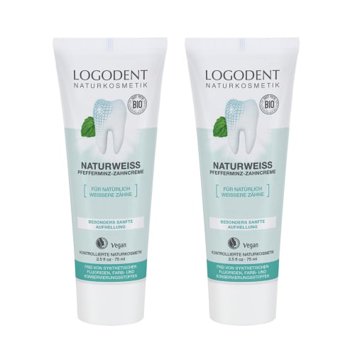 LOGONA Natural White Toothpaste (75ml x 2) [Officially Imported from Japan] [For Whiter, Shinier Teeth, Peppermint, Protects Enamel, Preservative-Free