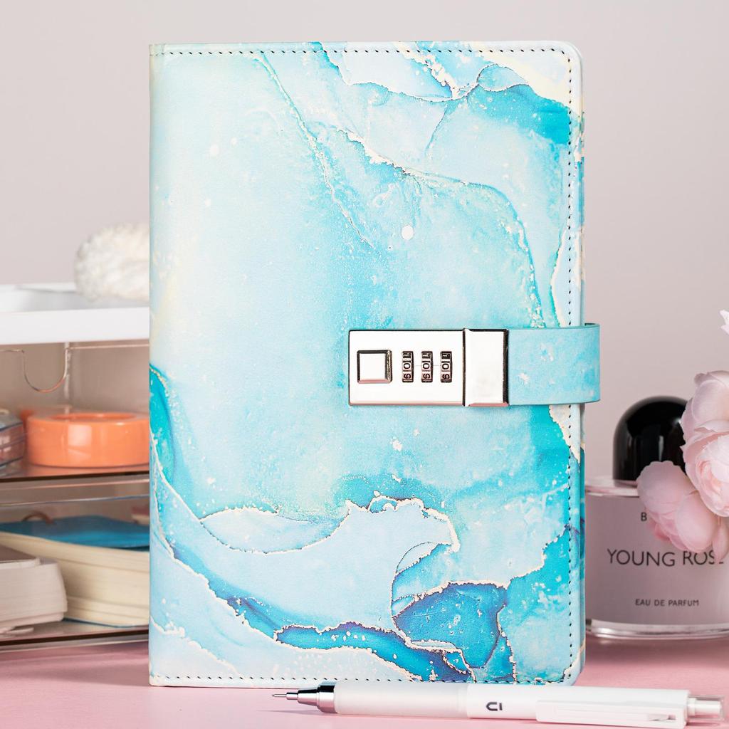 Marble Pattern Password Lock A5 Notebook Diary