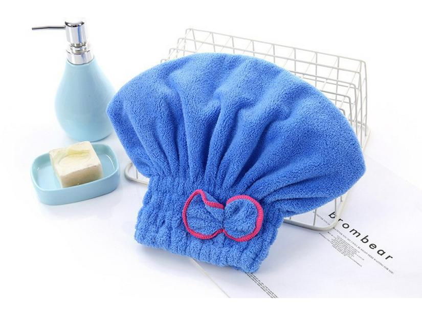 Coral Velvet Bowknot Princess Shower Cap - Soft, Water-Absorbing High-Density Hair Drying Hat