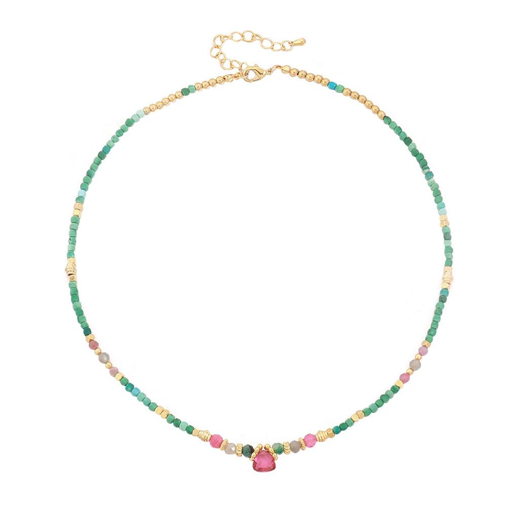 GEMCHIC Women s Bohemian Natural Stone Beaded Necklace with Malachite Pendant and Heart Charm
