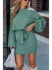 2026 European & American Women's Ribbed Knit Dress with Belt - Long Sleeve, Spring/Autumn Fashion
