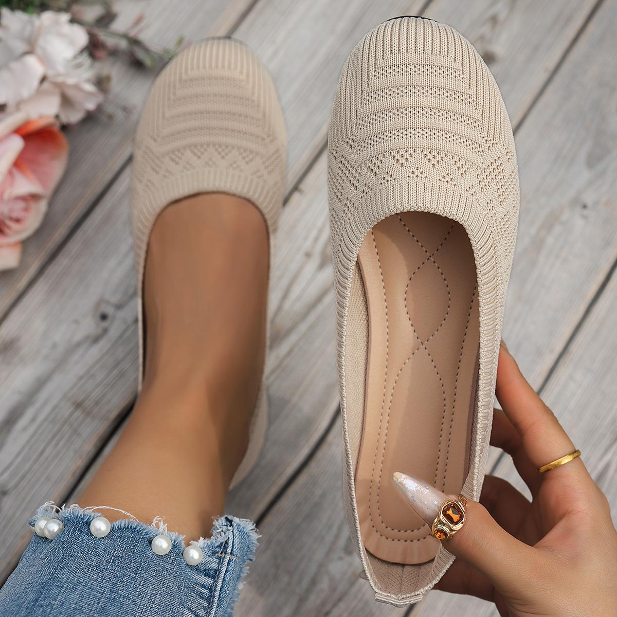 

Stylish and Comfortable Low-Cut Single Shoes, Round-Toe Knitted Shoes, Walking Shoes Suitable for Going Out 36 бежевый