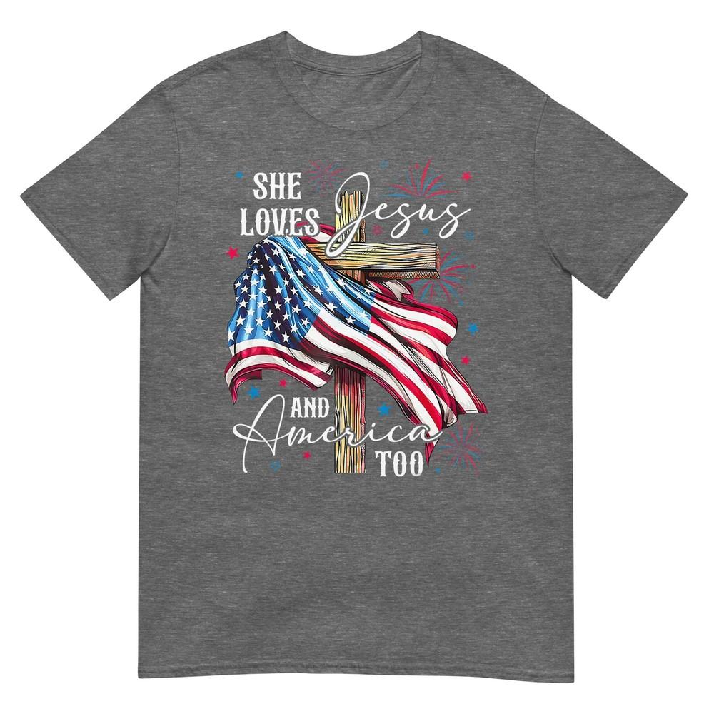 She Loves Jesus And America Too American Patriotic Usa Flag TShirt