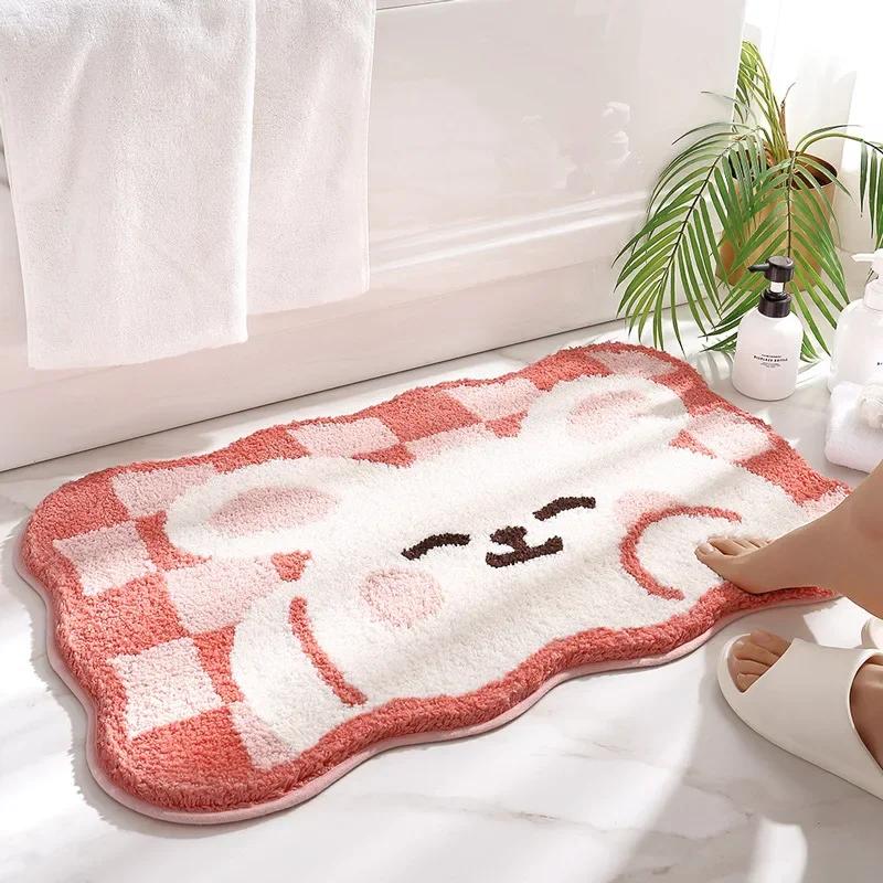 Frog and Bear Flocking Bath Mat Home Decoration Door Mat Non-slip Absorbent Bathroom Doormat Super Soft Fiber Bath Rug