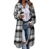 Women's Fashionable Oversized Long-Sleeve Collared Plaid Trench Coat With Patch Pockets