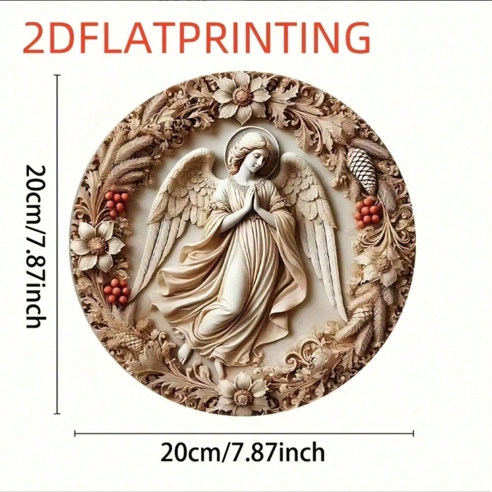 

Vintage Christmas Wreath Angel Embossed Tin Sign Retro Metal Poster Wall Art Home Cafe Decor 20x20 різнокольоровий