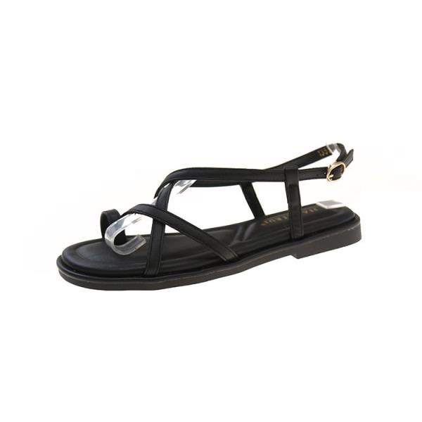 Fashion Low Sandals Woman Leather Low-heeled Hoof Heels Buckle Strap Slides Rubber Fabric PU Low Sandals Woman Leather Low-heeled Buckle