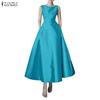 Women Satin Casual Round Neck Sleeveless Elegant Long Dress