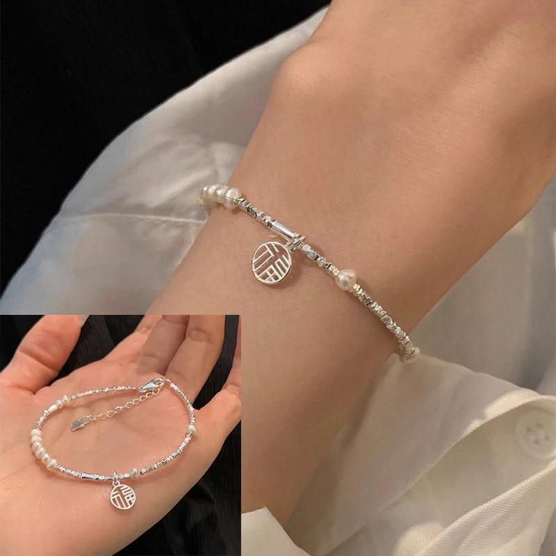 VENTFILLE Bracelet en argent sterling 925 avec perles et nœuds en bambou pour femme et fille, bijoux coréens simples, cadeau d'anniversaire, livraison directe