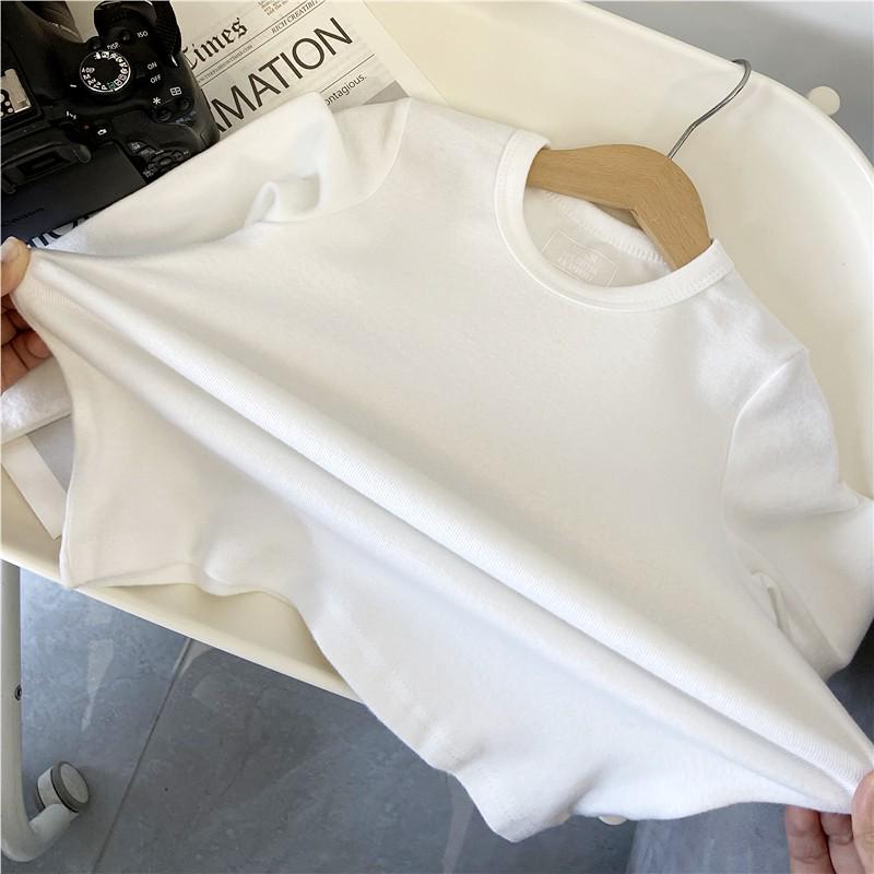 Kids' Long Sleeve Base Layer Top - Plain White or Black Pure Cotton T-shirt for Boys and Girls, Spring/Fall Wear