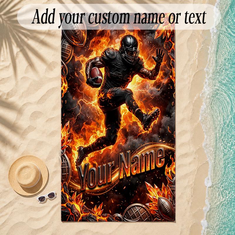 Soccer Theme Soft Beach Towel Personalized Custom Name Text Towel Portable for Beach Pool Travel