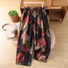 DIMANAF 2026 Summer New Plus Size Women Long Pants Vintage Print Floral Loose Elastic Waist Casual Lady Bottoms