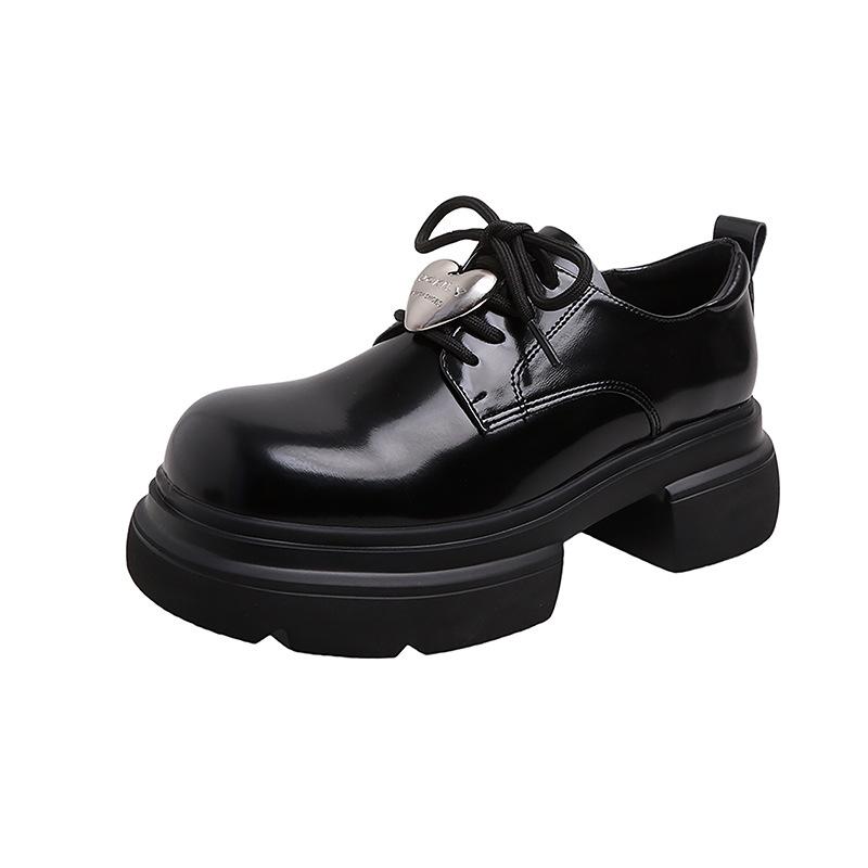 

весна 2025 новый стиль универсальные любовь маленькие кожаные туфли женские шнуровка толстый каблук платформа лоферы маффин одинарные туфли 39