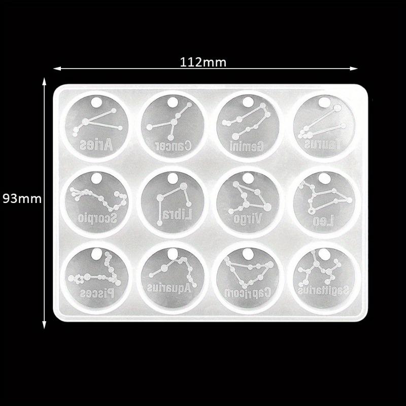 12 תבניות שרף של גלגל המזלות, תבנית יציקת סיליקון עגולה בצורת כוכב של סימן גלגל המזלות, לחומרי יצירה ותכשיטים DIY