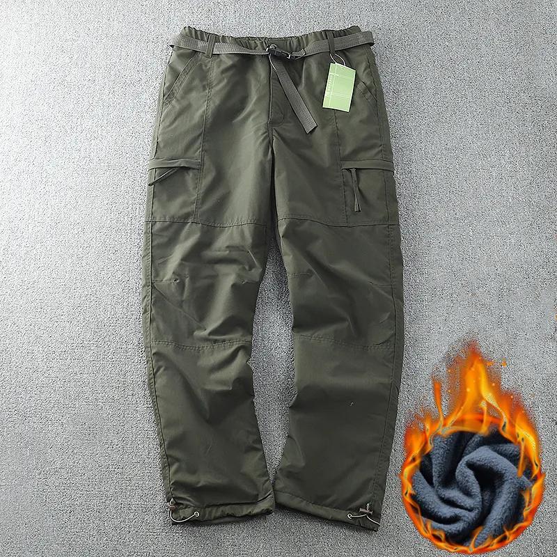 Men's Autumn and Winter Windproof Waterproof Padded Work Pants Solid Color Plus Size Straight Multi-Pocket Outdoor Pants