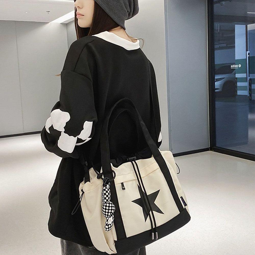 Nylon Star Tote Bag Drawstring Y2K Crossbody Bag Fashion Large Capacity Shoulder Bag Outdoor