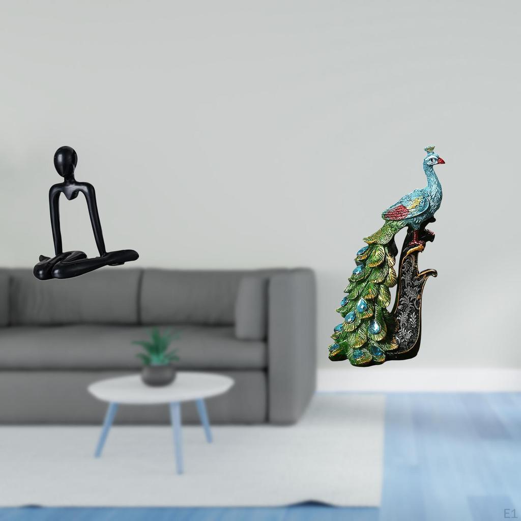 Abstract Thinker Sculpture Figurine And Elegant Peacock Statue Animal Collection for Bedroom Office