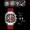 Mens Square Chronograph Watches Waterproof Luminous Quartz Wrist Watch with Silicone Strap