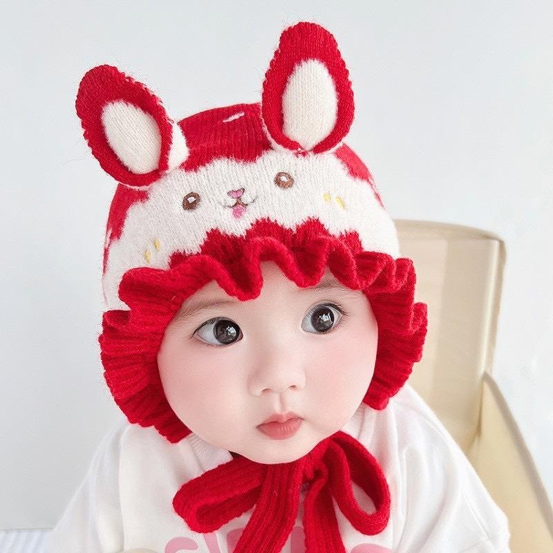 New baby hat autumn and winter cute boys and girls newborn knitted wool rabbit ear hat
