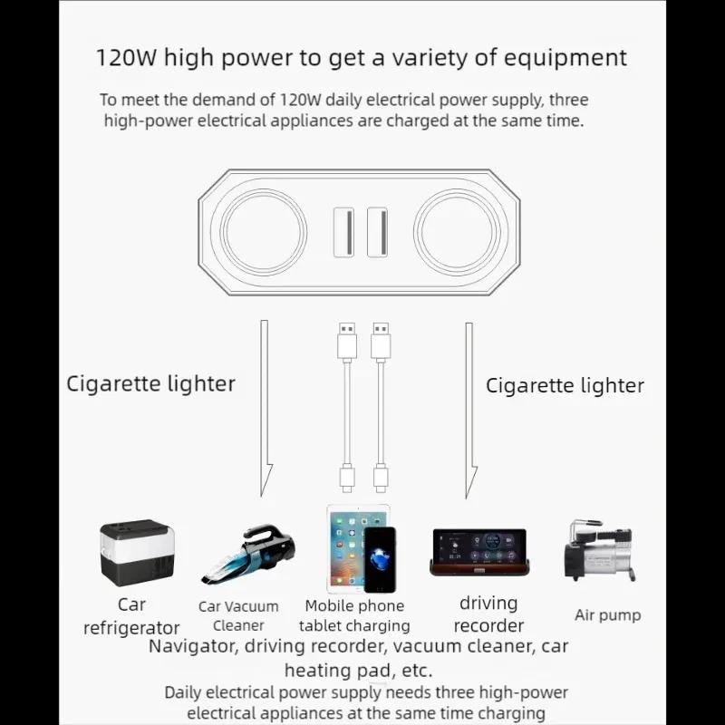 120W Car Socket Adapter 2 USB Car Charger 12V/24V Fast Charging Power Socket Splitter