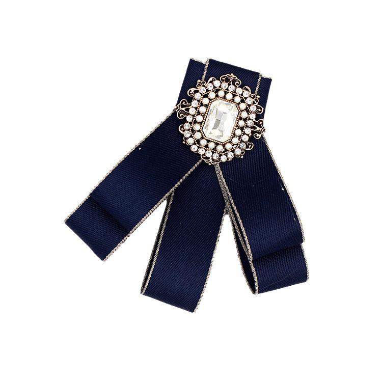 Vintage White Pearl Flower Brooch Corsage with Bow Tie Accent for Women - Fabric Pin TS83