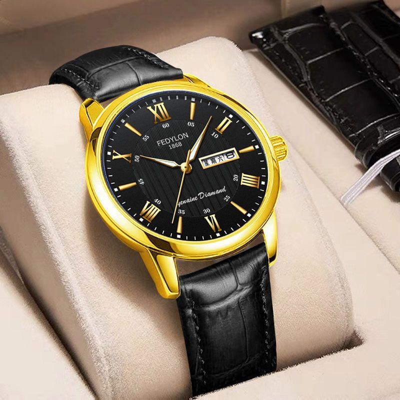 Men's Watch Waterproof and Fashionable Luminous Fully Automatic Movement Double Calendar Korean Version Casual Business Quartz Watch
